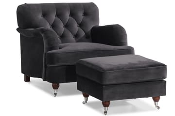 Howard Riviera Soffgrupp Svängd 3-sits + 2-sits Soffa + Fåtölj + Fotpall i Sammet - Mörkgrå - Möbler - Soffa - Soffgrupp - Howard soffgrupp