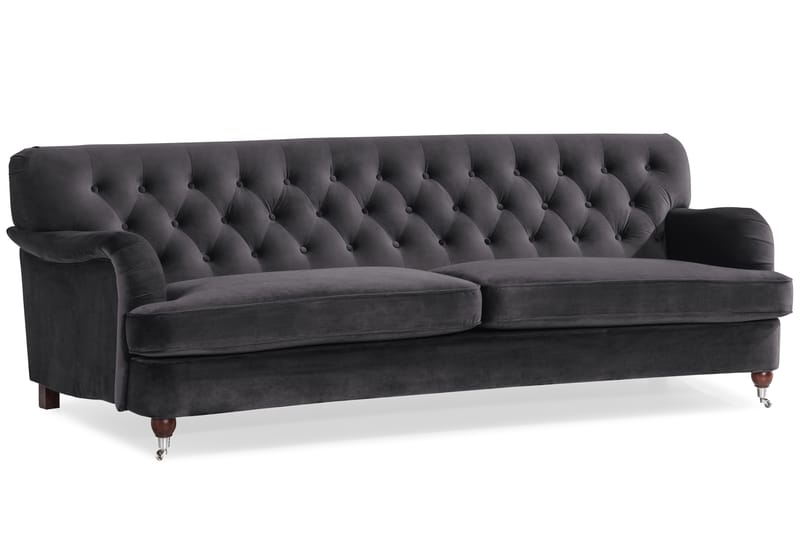 Howard Riviera Soffgrupp Svängd 3-sits + 2-sits Soffa + Fåtölj + Fotpall i Sammet - Mörkgrå - Möbler - Soffa - Soffgrupp - Howard soffgrupp