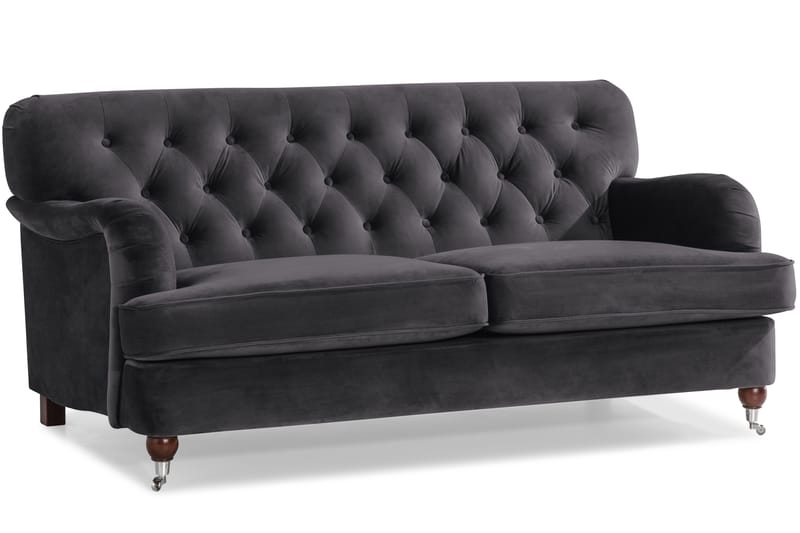 Howard Riviera Soffgrupp Svängd 3-sits + 2-sits Soffa + Fåtölj + Fotpall i Sammet - Mörkgrå - Möbler - Soffa - Soffgrupp - Howard soffgrupp