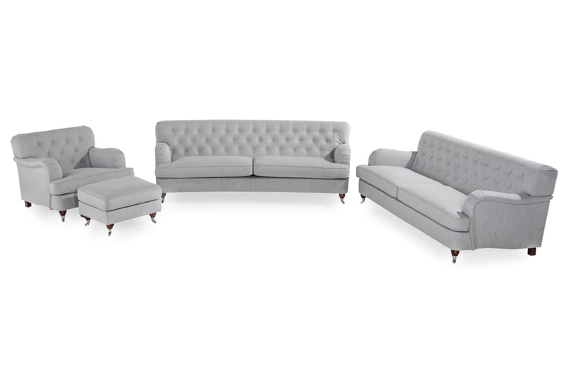 Howard Riviera Soffgrupp Svängd 3-sits + 2-sits Soffa + Fåtölj + Fotpall i Tyg - Grå - Möbler - Soffa - Soffgrupp - Howard soffgrupp