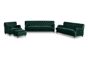 Howard Riviera Soffgrupp Svängd 3-sits + 2-sits Soffa + Fåtölj + Fotpall i Sammet