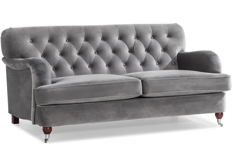 Howard Riviera Soffgrupp Svängd 3-sits + 2-sits Soffa + Fåtölj + Fotpall i Sammet - Ljusgrå - Möbler - Soffa - Soffgrupp - Howard soffgrupp