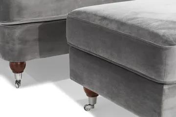 Howard Riviera Soffgrupp Svängd 3-sits + 2-sits Soffa + Fåtölj + Fotpall i Sammet - Ljusgrå - Möbler - Soffa - Soffgrupp - Howard soffgrupp