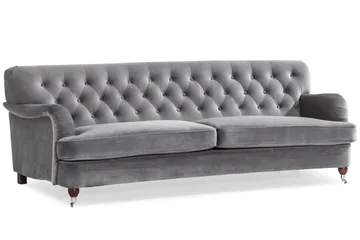 Howard Riviera Soffgrupp Svängd 3-sits + 2-sits Soffa + Fåtölj + Fotpall i Sammet - Ljusgrå - Möbler - Soffa - Soffgrupp - Howard soffgrupp