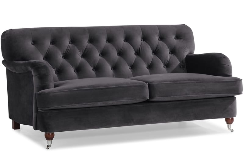Howard Riviera Soffgrupp Svängd 3-sits + 2-sits Soffa + Fåtölj + Fotpall i Sammet - Mörkgrå - Möbler - Soffa - Soffgrupp - Howard soffgrupp