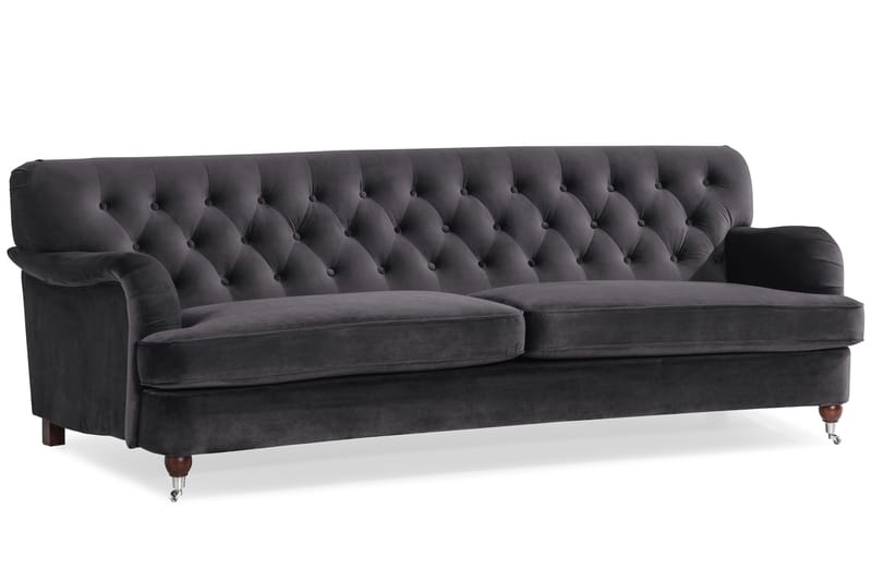 Howard Riviera Soffgrupp Svängd 3-sits + 2-sits Soffa + Fåtölj + Fotpall i Sammet - Mörkgrå - Möbler - Soffa - Soffgrupp - Howard soffgrupp