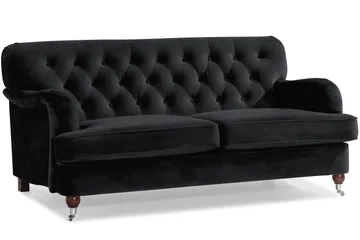 Howard Riviera Soffgrupp Svängd 3-sits + 2-sits Soffa + Fåtölj + Fotpall i Sammet - Svart - Möbler - Soffa - Soffgrupp - Howard soffgrupp