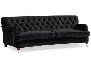Howard Riviera Soffgrupp Svängd 3-sits + 2-sits Soffa + Fåtölj + Fotpall i Sammet - Svart - Möbler - Soffa - Soffgrupp - Howard soffgrupp