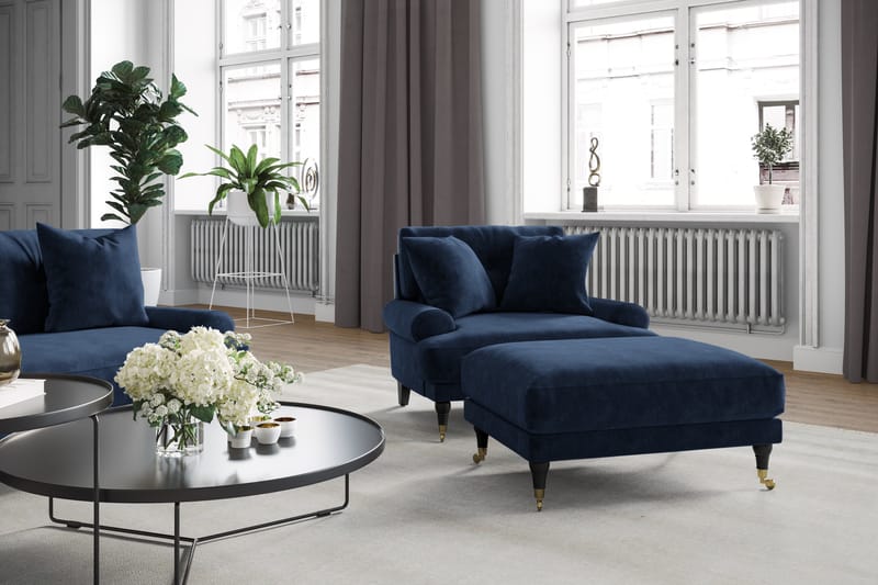 Andrew Soffgrupp 3-sits + 2-sits Soffa + Fåtölj + Fotpall i Sammet - Blå - Möbler - Soffa - Soffgrupp - Howard soffgrupp