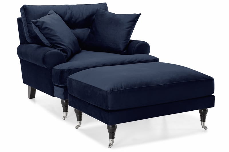 Andrew Soffgrupp 3-sits + 2-sits Soffa + Fåtölj + Fotpall i Sammet - Blå - Möbler - Soffa - Soffgrupp - Howard soffgrupp