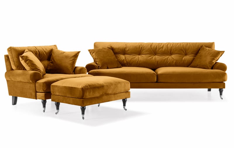 Andrew Soffgrupp 3-sits Soffa + Fåtölj + Fotpall i Sammet - Mörkgul - Möbler - Soffa - Soffgrupp - Howard soffgrupp