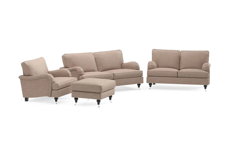 Howard Classic Soffgrupp 2-sits + Liten 2-sits Soffa + Fåtölj + Fotpall i Tyg - Mörkbeige - Möbler - Soffa - Soffgrupp - Howard soffgrupp