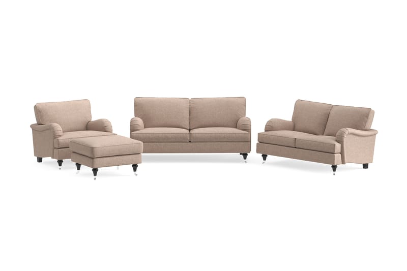 Howard Classic Soffgrupp 2-sits + Liten 2-sits Soffa + Fåtölj + Fotpall i Tyg - Mörkbeige - Möbler - Soffa - Soffgrupp - Howard soffgrupp