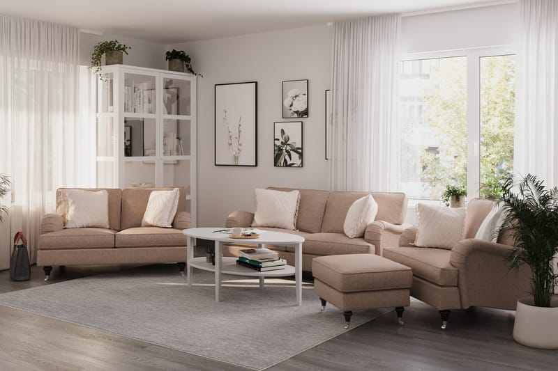 Howard Classic Soffgrupp 2-sits + Liten 2-sits Soffa + Fåtölj + Fotpall i Tyg - Mörkbeige - Möbler - Soffa - Soffgrupp - Howard soffgrupp