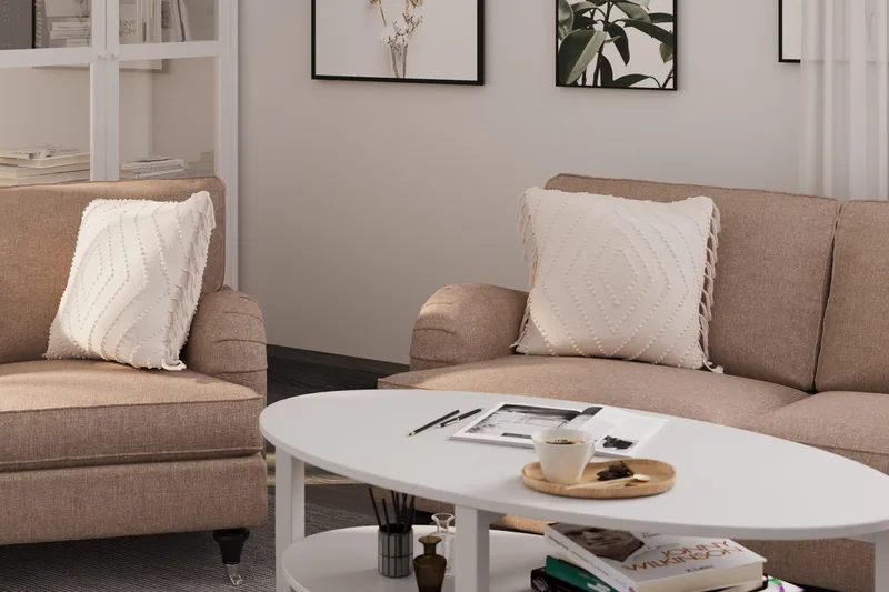 Howard Classic Soffgrupp 2-sits + Liten 2-sits Soffa + Fåtölj + Fotpall i Tyg - Mörkbeige - Möbler - Soffa - Soffgrupp - Howard soffgrupp