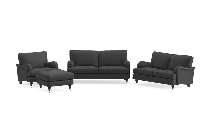 Howard Classic Soffgrupp 2-sits + Liten 2-sits Soffa + Fåtölj + Fotpall i Tyg - Mörkgrå - Möbler - Soffa - Soffgrupp - Howard soffgrupp