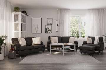Howard Classic Soffgrupp 2-sits + Liten 2-sits Soffa + Fåtölj + Fotpall i Tyg - Mörkgrå - Möbler - Soffa - Soffgrupp - Howard soffgrupp
