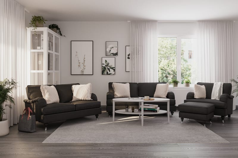 Howard Classic Soffgrupp 2-sits + Liten 2-sits Soffa + Fåtölj + Fotpall i Tyg - Mörkgrå - Möbler - Soffa - Soffgrupp - Howard soffgrupp