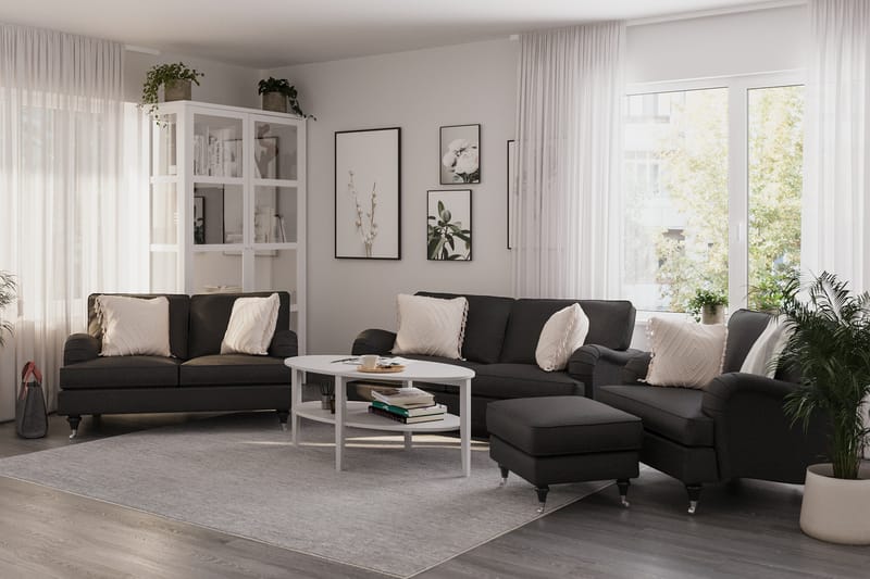 Howard Classic Soffgrupp 2-sits + Liten 2-sits Soffa + Fåtölj + Fotpall i Tyg - Mörkgrå - Möbler - Soffa - Soffgrupp - Howard soffgrupp