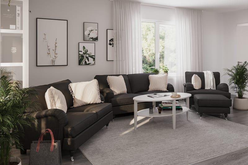 Howard Classic Soffgrupp 2-sits + Liten 2-sits Soffa + Fåtölj + Fotpall i Tyg - Mörkgrå - Möbler - Soffa - Soffgrupp - Howard soffgrupp