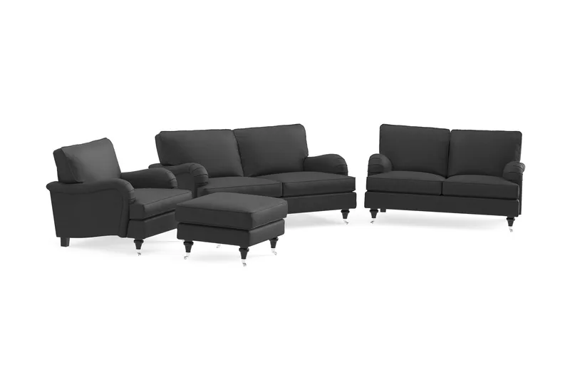 Howard Classic Soffgrupp 2-sits + Liten 2-sits Soffa + Fåtölj + Fotpall i Tyg - Mörkgrå - Möbler - Soffa - Soffgrupp - Howard soffgrupp