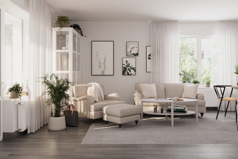 Howard Classic Soffgrupp 2-sits Soffa + Fåtölj + Fotpall i Tyg - Beige - Möbler - Soffa - Soffgrupp - Howard soffgrupp