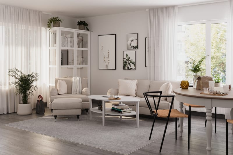 Howard Classic Soffgrupp 2-sits Soffa + Fåtölj + Fotpall i Tyg - Beige - Möbler - Soffa - Soffgrupp - Howard soffgrupp