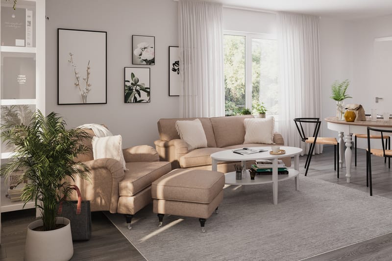 Howard Classic Soffgrupp 2-sits Soffa + Fåtölj + Fotpall i Tyg - Mörkbeige - Möbler - Soffa - Soffgrupp - Howard soffgrupp