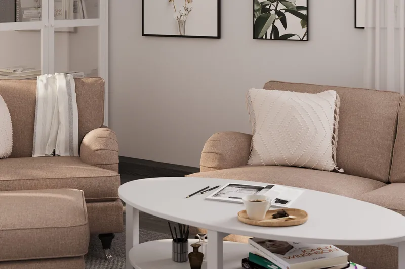 Howard Classic Soffgrupp 2-sits Soffa + Fåtölj + Fotpall i Tyg - Mörkbeige - Möbler - Soffa - Soffgrupp - Howard soffgrupp