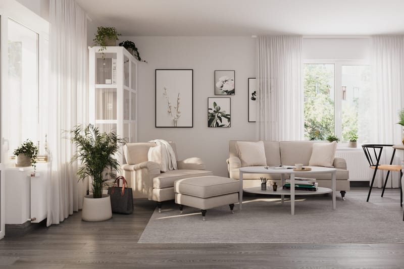 Howard Classic Soffgrupp 2-sits Soffa + Fåtölj + Fotpall i Tyg - Beige - Möbler - Soffa - Soffgrupp - Howard soffgrupp