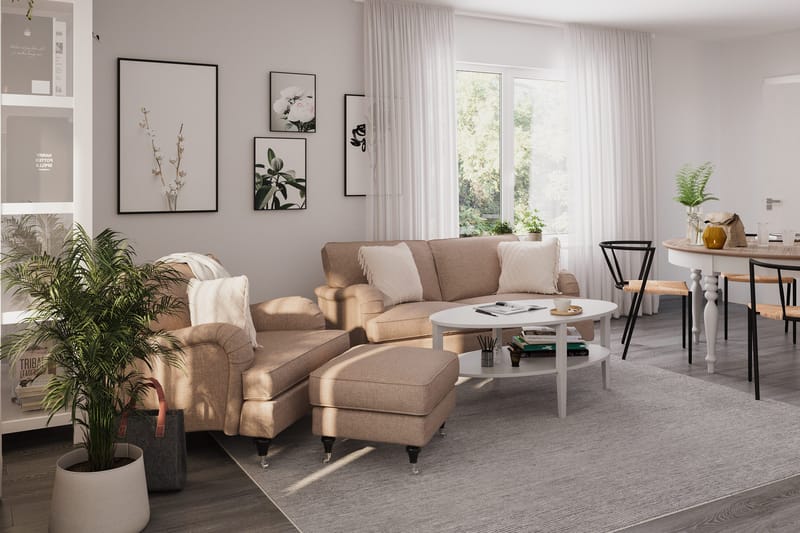 Howard Classic Soffgrupp 2-sits Soffa + Fåtölj + Fotpall i Tyg - Mörkbeige - Möbler - Soffa - Soffgrupp - Howard soffgrupp