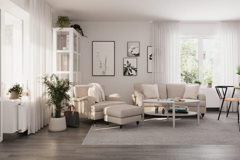 Howard Classic Soffgrupp 2-sits Svängd Soffa + Fåtölj + Fotpall i Tyg - Beige - Möbler - Soffa - Soffgrupp - Howard soffgrupp