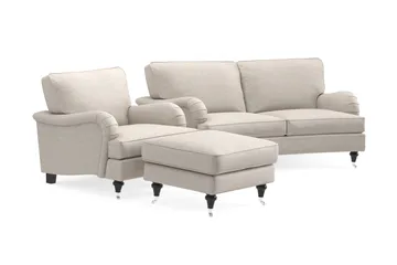 Howard Classic Soffgrupp 2-sits Svängd Soffa + Fåtölj + Fotpall i Tyg - Beige - Möbler - Soffa - Soffgrupp - Howard soffgrupp