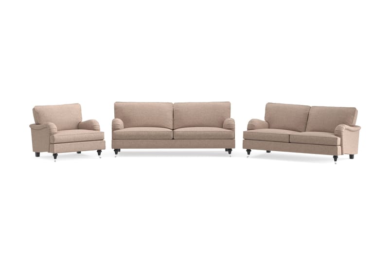 Howard Classic Soffgrupp 3-sits + 2-sits Soffa + Fåtölj i Tyg, Mörkbeige