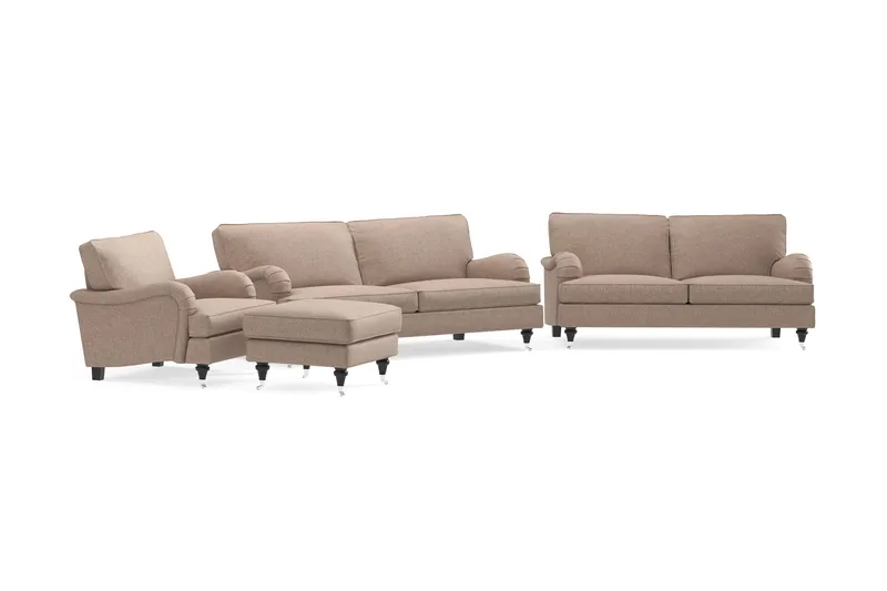 Howard Classic Soffgrupp 3-sits + 2-sits Soffa + Fåtölj + Fotpall i Tyg - Mörkbeige - Möbler - Soffa - Soffgrupp - Howard soffgrupp