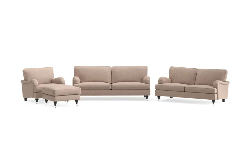 Howard Classic Soffgrupp 3-sits + 2-sits Soffa + Fåtölj + Fotpall i Tyg - Mörkbeige - Möbler - Soffa - Soffgrupp - Howard soffgrupp