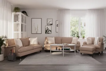 Howard Classic Soffgrupp 3-sits + 2-sits Soffa + Fåtölj i Tyg - Mörkbeige - Möbler - Soffa - Soffgrupp - Howard soffgrupp