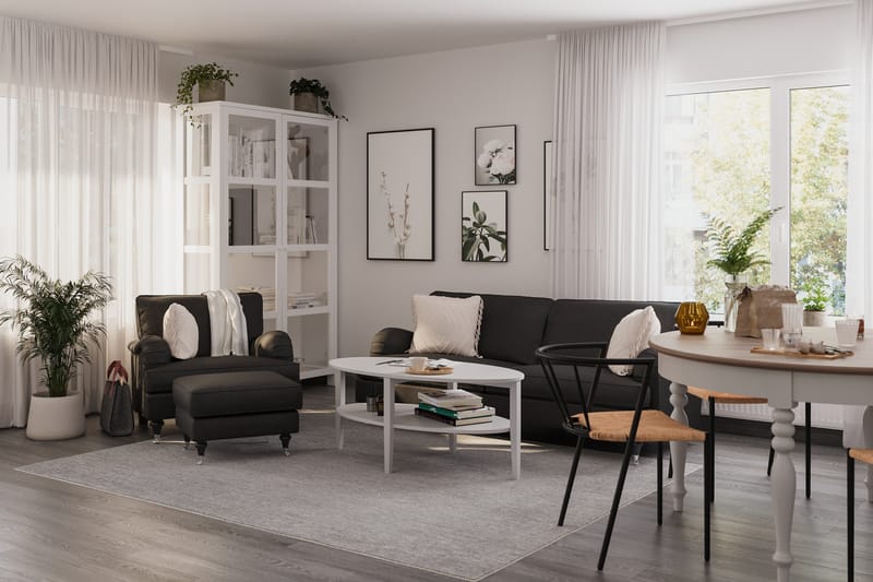 Howard Classic Soffgrupp 3-sits Soffa + Fåtölj + Fotpall i Tyg - Mörkgrå - Möbler - Soffa - Soffgrupp - Howard soffgrupp