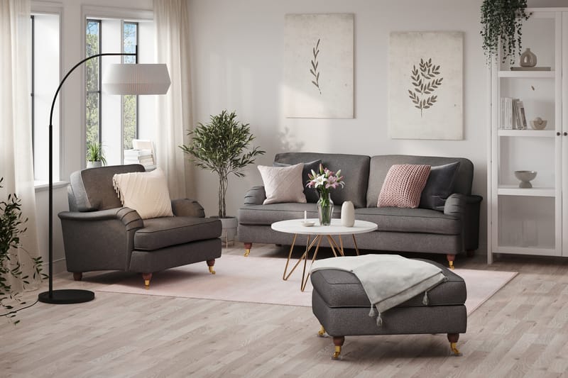Howard Lyx Soffgrupp 3-sits Soffa + Fåtölj + Fotpall i Tyg - Mörkgrå - Möbler - Soffa - Soffgrupp - Howard soffgrupp