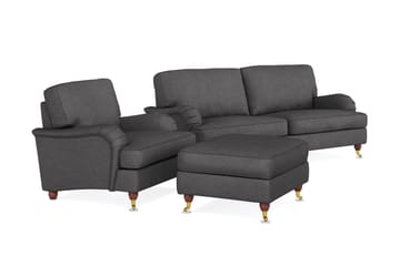 Howard Lyx Soffgrupp 3-sits Soffa + Fåtölj + Fotpall i Tyg - Mörkgrå - Möbler - Soffa - Soffgrupp - Howard soffgrupp