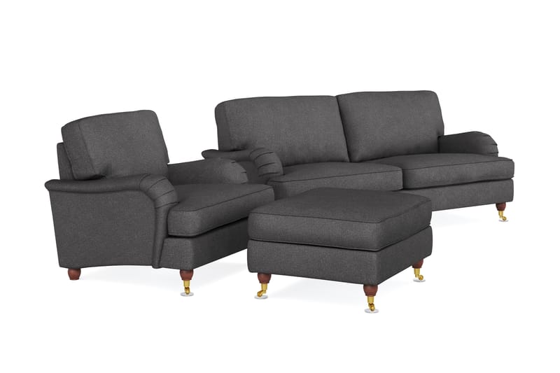 Howard Lyx Soffgrupp 3-sits Soffa + Fåtölj + Fotpall i Tyg - Mörkgrå - Möbler - Soffa - Soffgrupp - Howard soffgrupp