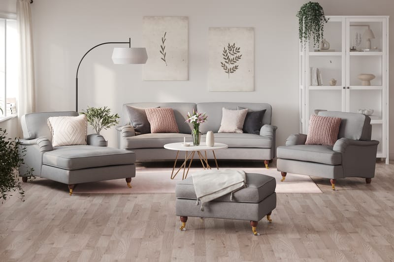 Howard Lyx Soffgrupp 3-sits Svängd Soffa + Divanfåtölj + Fåtölj + Fotpall i Tyg - Ljusgrå - Möbler - Soffa - Soffgrupp - Howard soffgrupp