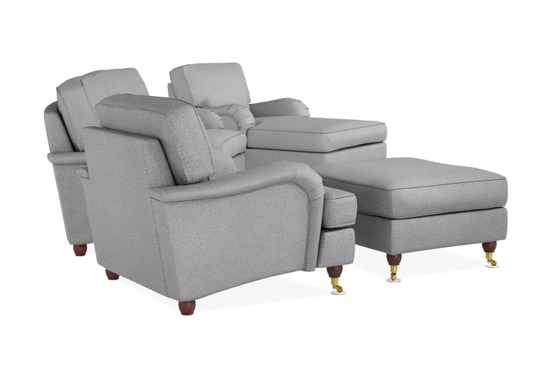 Howard Lyx Soffgrupp 3-sits Svängd Soffa + Divanfåtölj + Fåtölj + Fotpall i Tyg - Ljusgrå - Möbler - Soffa - Soffgrupp - Howard soffgrupp