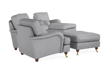 Howard Lyx Soffgrupp 3-sits Svängd Soffa + Divanfåtölj + Fåtölj + Fotpall i Tyg - Ljusgrå - Möbler - Soffa - Soffgrupp - Howard soffgrupp