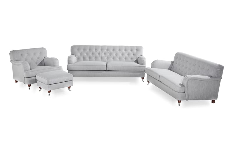 Howard Riviera Soffgrupp 2-sits + 3-sits Soffa + Fåtölj + Fotpall i Tyg - Grå - Möbler - Soffa - Soffgrupp - Howard soffgrupp