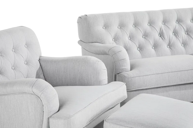 Howard Riviera Soffgrupp 2-sits + 3-sits Soffa + Fåtölj + Fotpall i Tyg - Grå - Möbler - Soffa - Soffgrupp - Howard soffgrupp