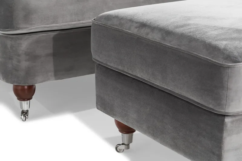 Howard Riviera Soffgrupp 3-sits + 2-sits Soffa + Fåtölj + Fotpall i Sammet - Ljusgrå - Möbler - Soffa - Soffgrupp - Howard soffgrupp