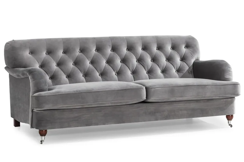 Howard Riviera Soffgrupp 3-sits + 2-sits Soffa + Fåtölj + Fotpall i Sammet - Ljusgrå - Möbler - Soffa - Soffgrupp - Howard soffgrupp