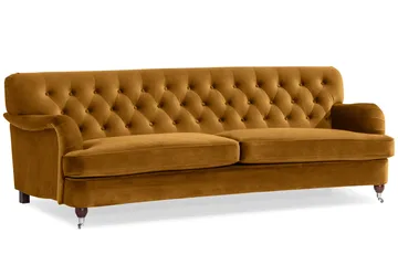 Howard Riviera Soffgrupp Svängd 3-sits + 2-sits Soffa + Fåtölj + Fotpall i Sammet - Mörkgul - Möbler - Soffa - Soffgrupp - Howard soffgrupp