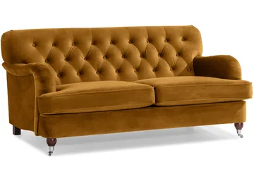 Howard Riviera Soffgrupp Svängd 3-sits + 2-sits Soffa + Fåtölj + Fotpall i Sammet - Mörkgul - Möbler - Soffa - Soffgrupp - Howard soffgrupp
